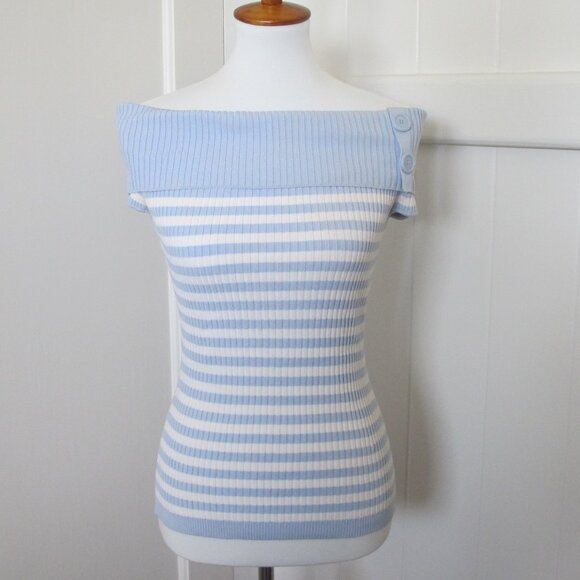 INC | Silk Davis Off the Shoulder Nautical Striped Top - Picture 1 of 8